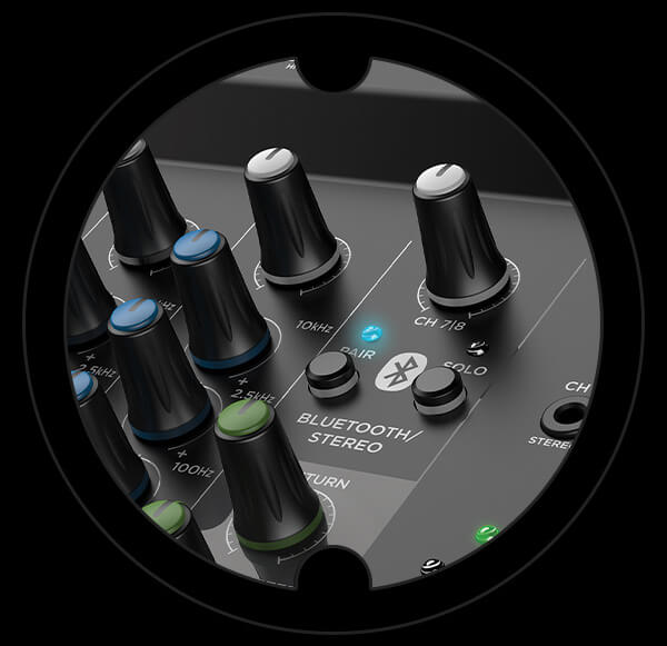 Harbinger Pro Audio LV8 Mixer Bluetooth Closeup