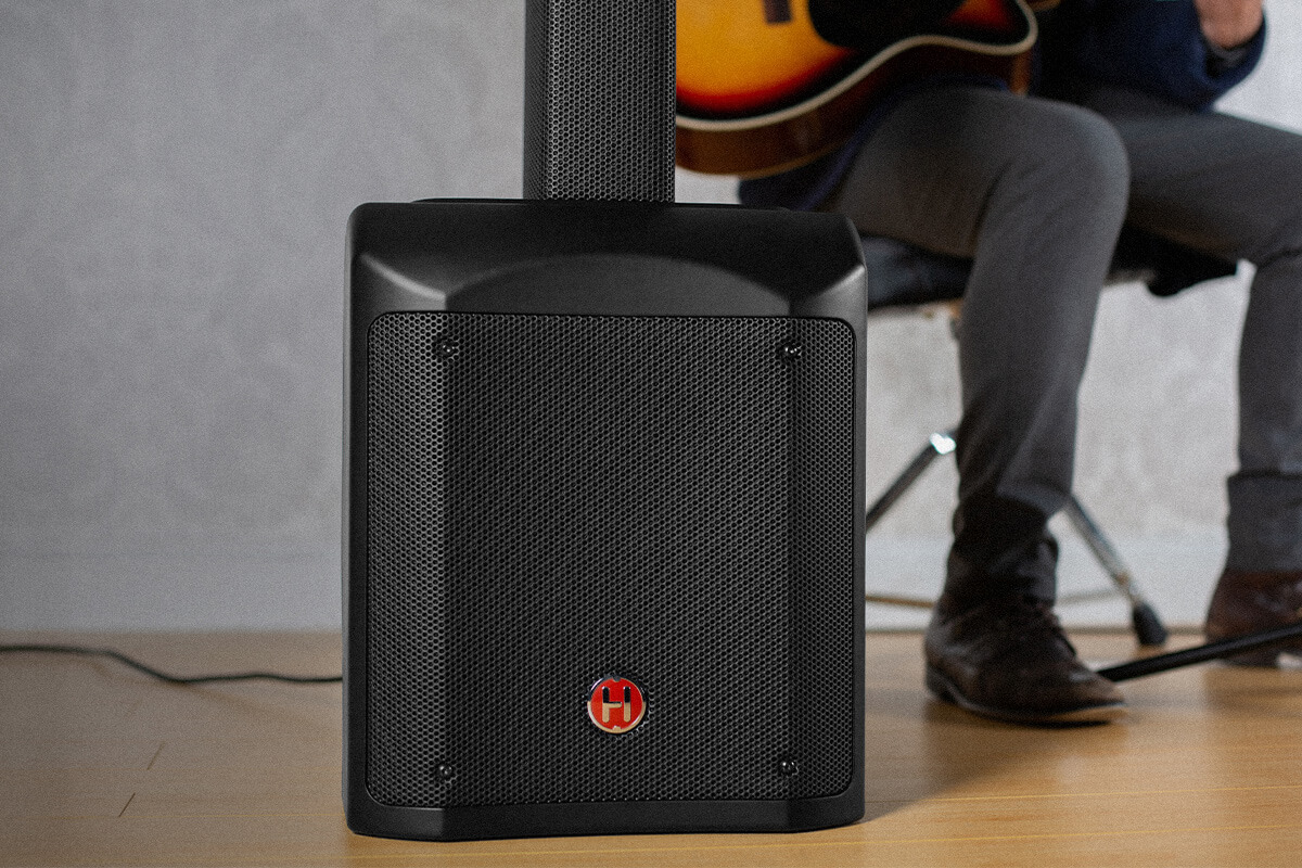 Harbinger Pro Audio Line Array MLS900 With Guitarist Mobile