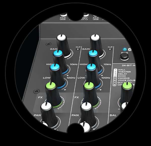 Harbinger Pro Audio Mixer LX8 EQ Controls