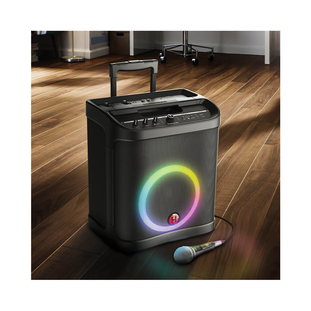 Pro Audio RT100 Battery Powered Speakers with mic on ground